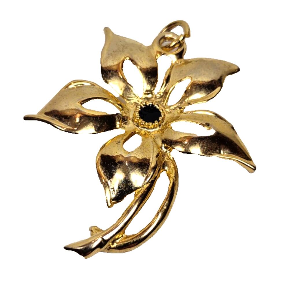 Vintage Classic Gold Tone Orchid Pendant 2" with Violet Rhinestone Center
